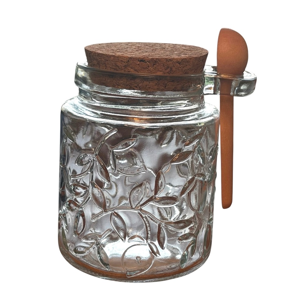 Set of 2 Clear Glass Herb Spice Sugar Jars with Cork Tops & Spoons